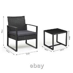 Garden Rattan Furniture Bistro Set 3PC Chair Table Patio Outdoor Wicker Black