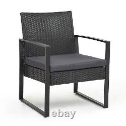 Garden Rattan Furniture Bistro Set 3PC Chair Table Patio Outdoor Wicker Black