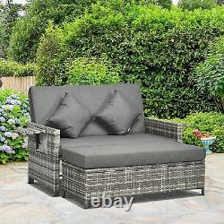 Garden Rattan Furniture Set 2 Seater Patio Sun Lounger Daybed Sunbed Grey