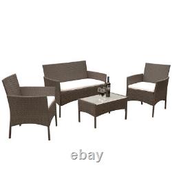 Garden Rattan Furniture Set 4 Piece Coffee Table Chairs Sofa Outdoor Patio