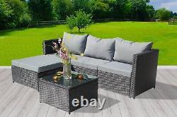 Garden Rattan Furniture Set Corner Sofa 4 Seaters Glass Coffee Table Patio Black