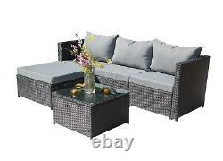 Garden Rattan Furniture Set Corner Sofa 4 Seaters Glass Coffee Table Patio Black