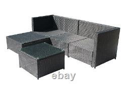 Garden Rattan Furniture Set Corner Sofa 4 Seaters Glass Coffee Table Patio Black