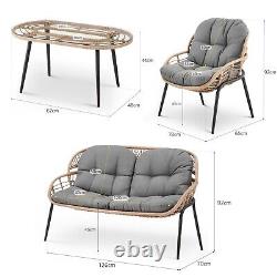 Garden Rattan Lounge Set Hanopu 4PCS Poly-Rattan Patio Set Garden Furniture