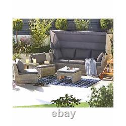 Garden Rattan Sofa 5 Piece Set With Canopy Lounge Patio Furniture Chairs Table