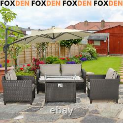 Garden Rattan Sofa Furniture Set Patio Outdoor Gas Fire Pit Table Cushions Brown