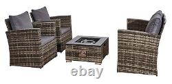 Garden Rattan Sofa Set Fire Pit Table 2 Armchairs Furniture Patio Wicker Outdoor