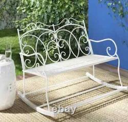 Garden Rocking Bench Metal White Furniture Love Seat Patio French Swing Chair