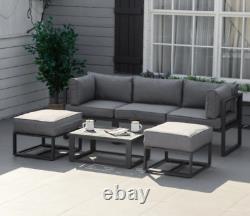 Garden Sofa Set Metal Lounge Day Bed Cushions Footstool Table Patio Furniture