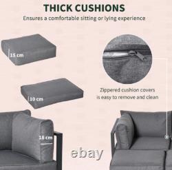 Garden Sofa Set Metal Lounge Day Bed Cushions Footstool Table Patio Furniture