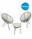 Garden String Furniture Bistro Set 3pc Chairs Glass Top Table Patio Light Grey