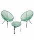 Garden String Furniture Bistro Set 3pc Chairs Glass Top Table Patio Mint Green