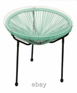 Garden String Furniture Bistro Set 3PC Chairs Glass Top Table Patio Mint Green