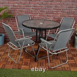 Garden Table & Folding Deck Chairs Set 2 4 Seater Outdoor Patio Dining Furniture