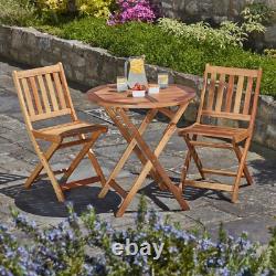 Garden life Wooden Bistro Furniture Set Outdoor Folding Patio Table and 2 Chairs