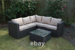 Garden outdoor patio furniture brown rattan 5 seat sofa set with coffee table