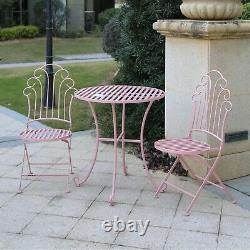 GlamHaus Metal Bistro Set Garden Patio Furniture Outdoor 3 Piece Table Chairs