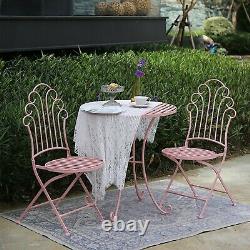 GlamHaus Metal Bistro Set Garden Patio Furniture Outdoor 3 Piece Table Chairs