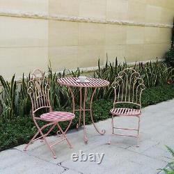 GlamHaus Metal Garden 3 Piece Bistro Set Patio Outdoor Furniture Table Chairs