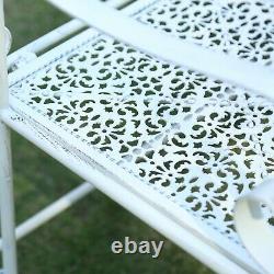 GlamHaus Metal Garden Bench Patio Seat Furniture Antique White Foldable Outdoor