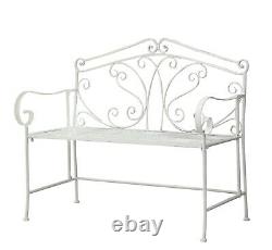 GlamHaus Metal Garden Bench Patio Seat Furniture Antique White Foldable Outdoor