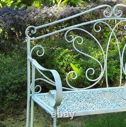 GlamHaus Metal Garden Bench Patio Seat Furniture Antique White Foldable Outdoor