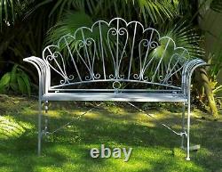 GlamHaus Metal Garden Furniture Bench Patio Seat Antique Blue Outdoor Foldable