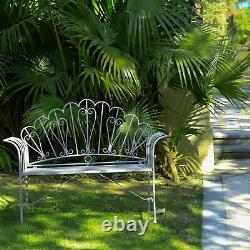 GlamHaus Metal Garden Furniture Bench Patio Seat Antique Blue Outdoor Foldable