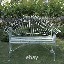 GlamHaus Metal Garden Furniture Bench Patio Seat Outdoor Foldable Antique Grey