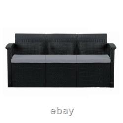 Graphite 3-Seater Rattan Effect Sofa & Cushion Outdoor Garden Patio Furniture