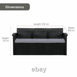 Graphite 3-Seater Rattan Effect Sofa & Cushion Outdoor Garden Patio Furniture
