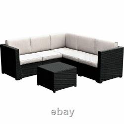 Graphite Rattan Corner Sofa Lounge Set with Table Outdoor Garden Patio Furniture