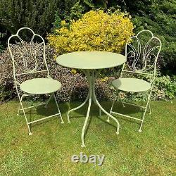 Green Bistro Set Outdoor Patio Garden Furniture Table and 2 Chairs Metal Frame