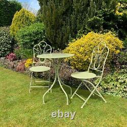 Green Bistro Set Outdoor Patio Garden Furniture Table and 2 Chairs Metal Frame