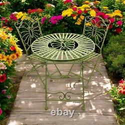 Green Metal Garden Bistro Set Patio Furniture Outdoor 3 Piece Table Chair