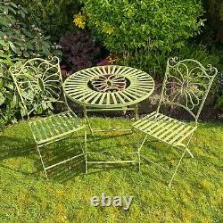 Green Metal Garden Bistro Set Patio Furniture Outdoor 3 Piece Table Chair