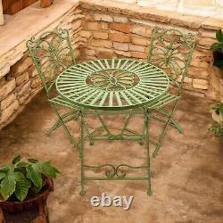 Green Metal Garden Bistro Set Patio Furniture Outdoor 3 Piece Table Chair