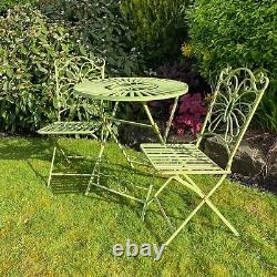 Green Metal Garden Bistro Set Patio Furniture Outdoor 3 Piece Table Chair