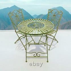 Green Metal Garden Bistro Set Patio Furniture Outdoor 3 Piece Table Chair