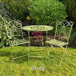 Green Metal Garden Bistro Set Patio Furniture Outdoor 3 Piece Table Chair