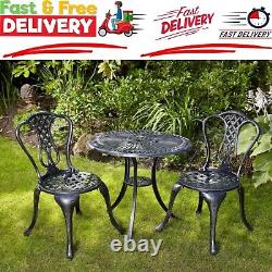 Grey Bistro Set Outdoor Patio Garden Furniture Table and 2 Chairs Metal Frame