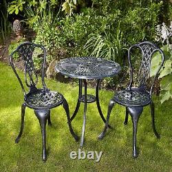 Grey Bistro Set Outdoor Patio Garden Furniture Table and 2 Chairs Metal Frame