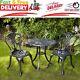 Grey Bistro Set Outdoor Patio Garden Furniture Table And 2 Chairs Metal Frame