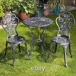 Grey Bistro Set Outdoor Patio Garden Furniture Table and 2 Chairs Metal Frame