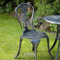 Grey Bistro Set Outdoor Patio Garden Furniture Table and 2 Chairs Metal Frame