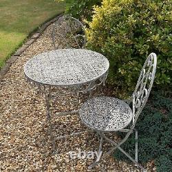 Grey Bistro Set Outdoor Patio Garden Furniture Table and 2 Chairs Metal Frame