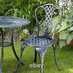 Grey Bistro Set Outdoor Patio Garden Furniture Table and 2 Chairs Metal Frame