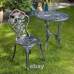 Grey Bistro Set Outdoor Patio Garden Furniture Table and 2 Chairs Metal Frame