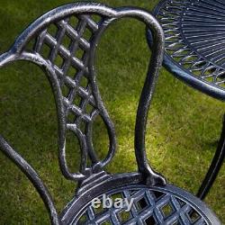 Grey Bistro Set Outdoor Patio Garden Furniture Table and 2 Chairs Metal Frame