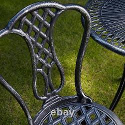 Grey Bistro Set Outdoor Patio Garden Furniture Table and 2 Chairs Metal Frame